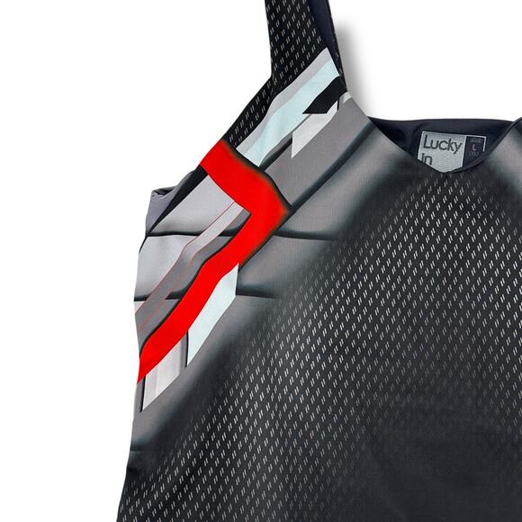 Lucky in Love Tech It Out Tennis Tank Top Womens Sz Small Fitted Gray Red - Picture 2 of 8